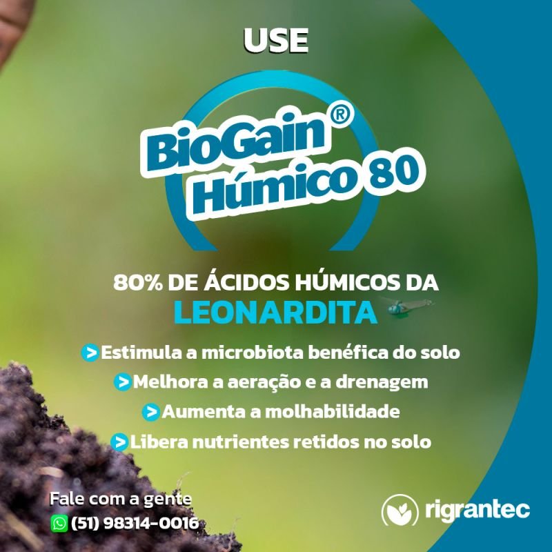 BioGain Húmico 80 - Fertilizante condicionador de solo com extrato de ácido húmico extraído da Leonardita